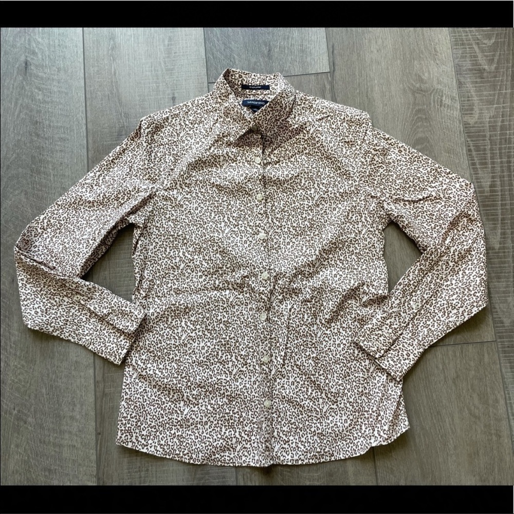 Lands' End Leopard Print No Iron Button Up Shirt Size 4